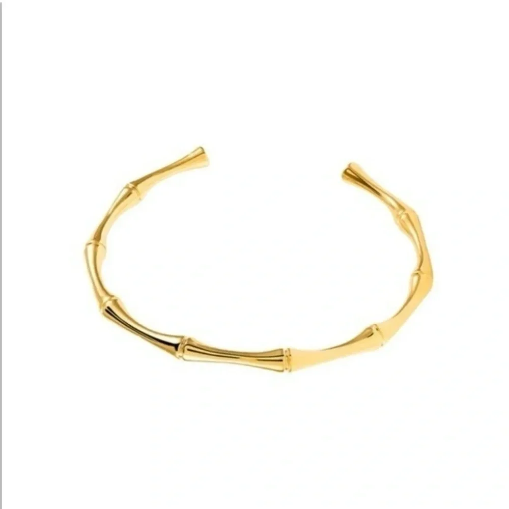 Gold Tone Bamboo Style Open Cuff Bracelet Minimalist Modern Jewelry NWT